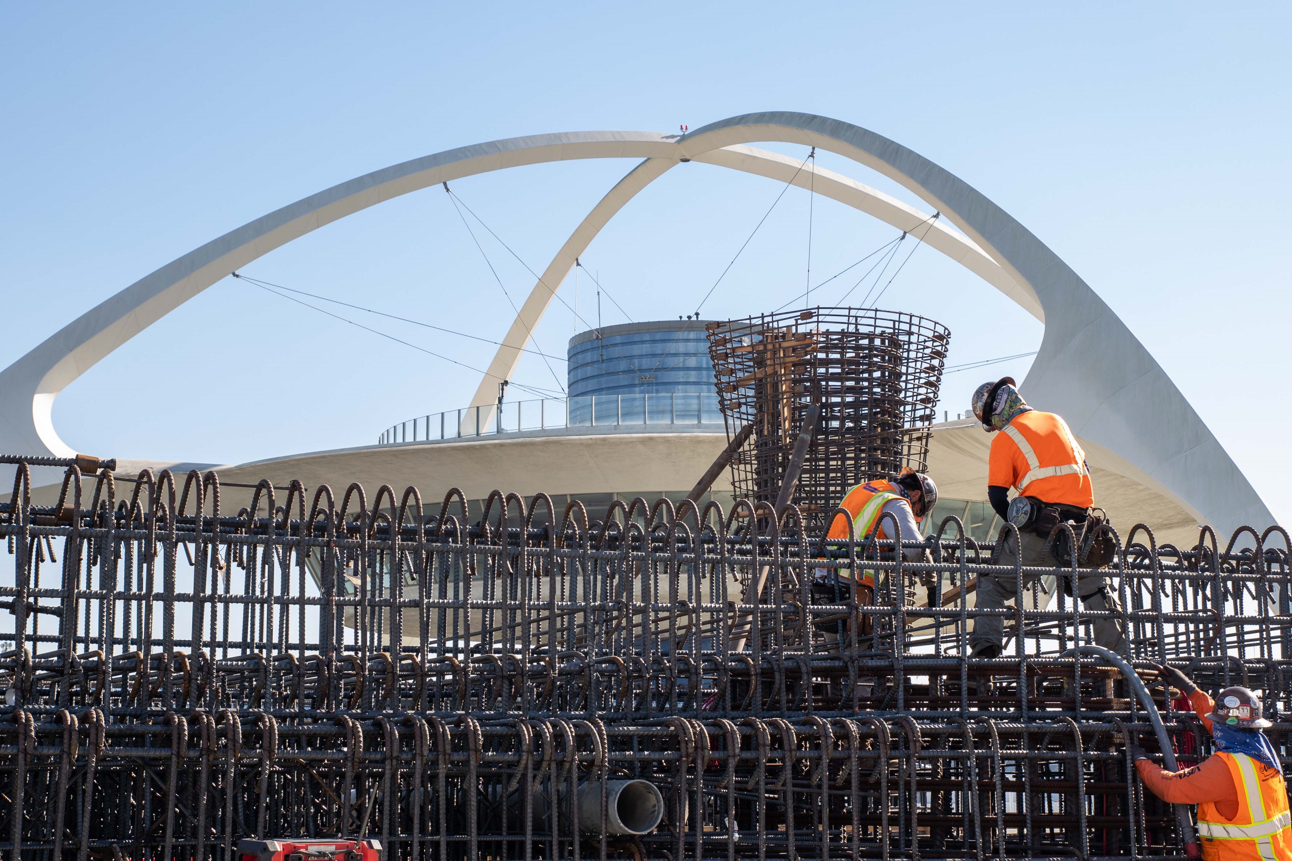 Crews construct the concrete support structure for the future Center CTA station.