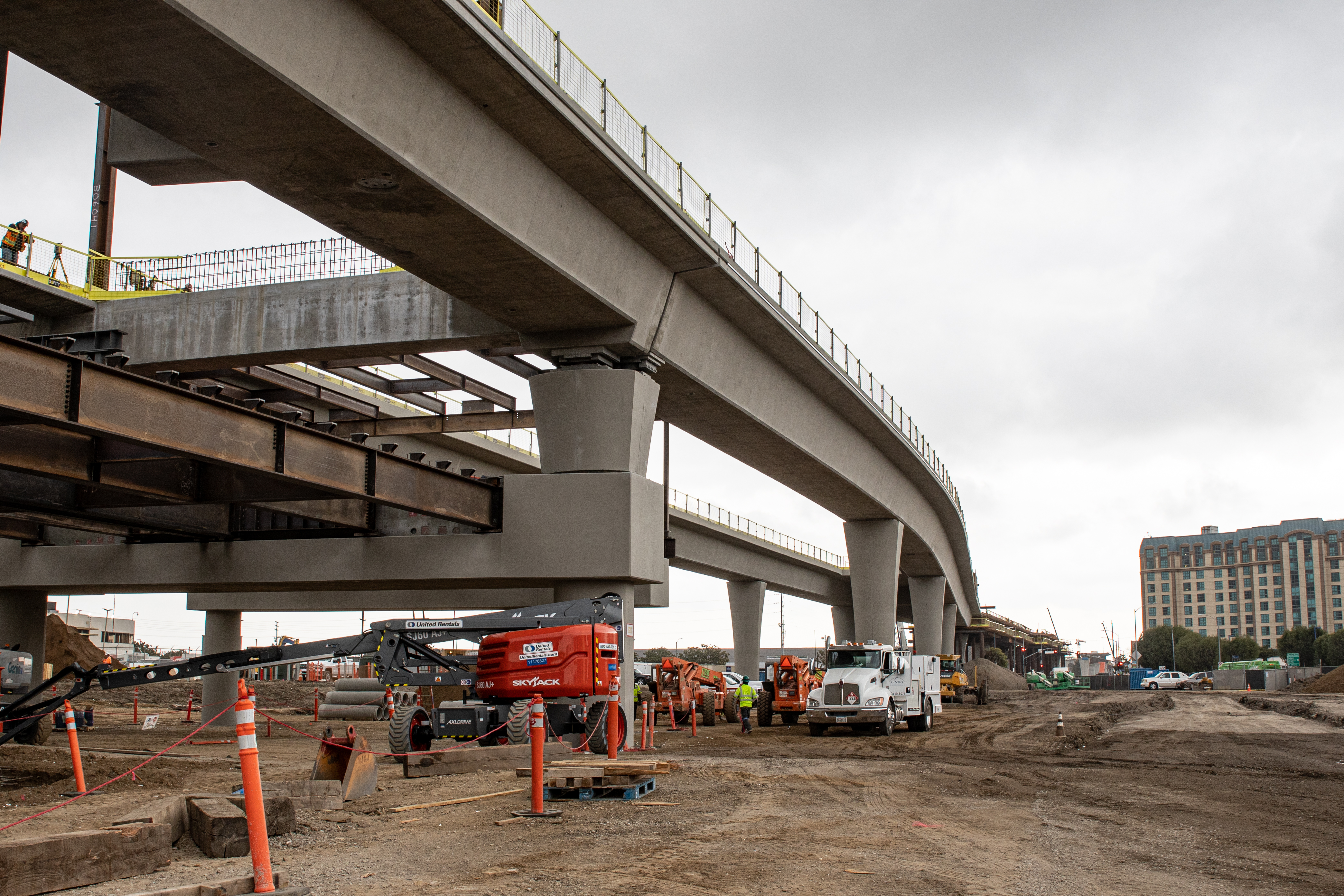 Steel erection is underway at the future Intermodal Transportation Facility-West station.
