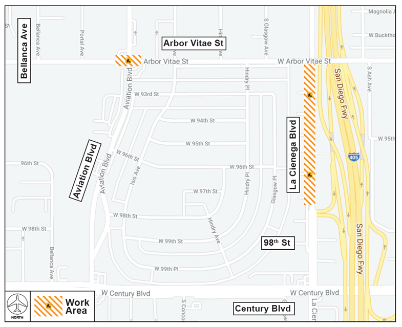 Lane Closures on Arbor Vitae and La Cienega for Utility Investigations