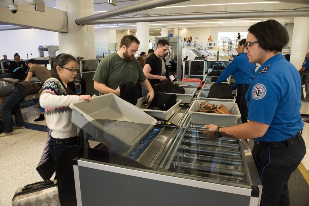 Passengers at TSA lining up for screening