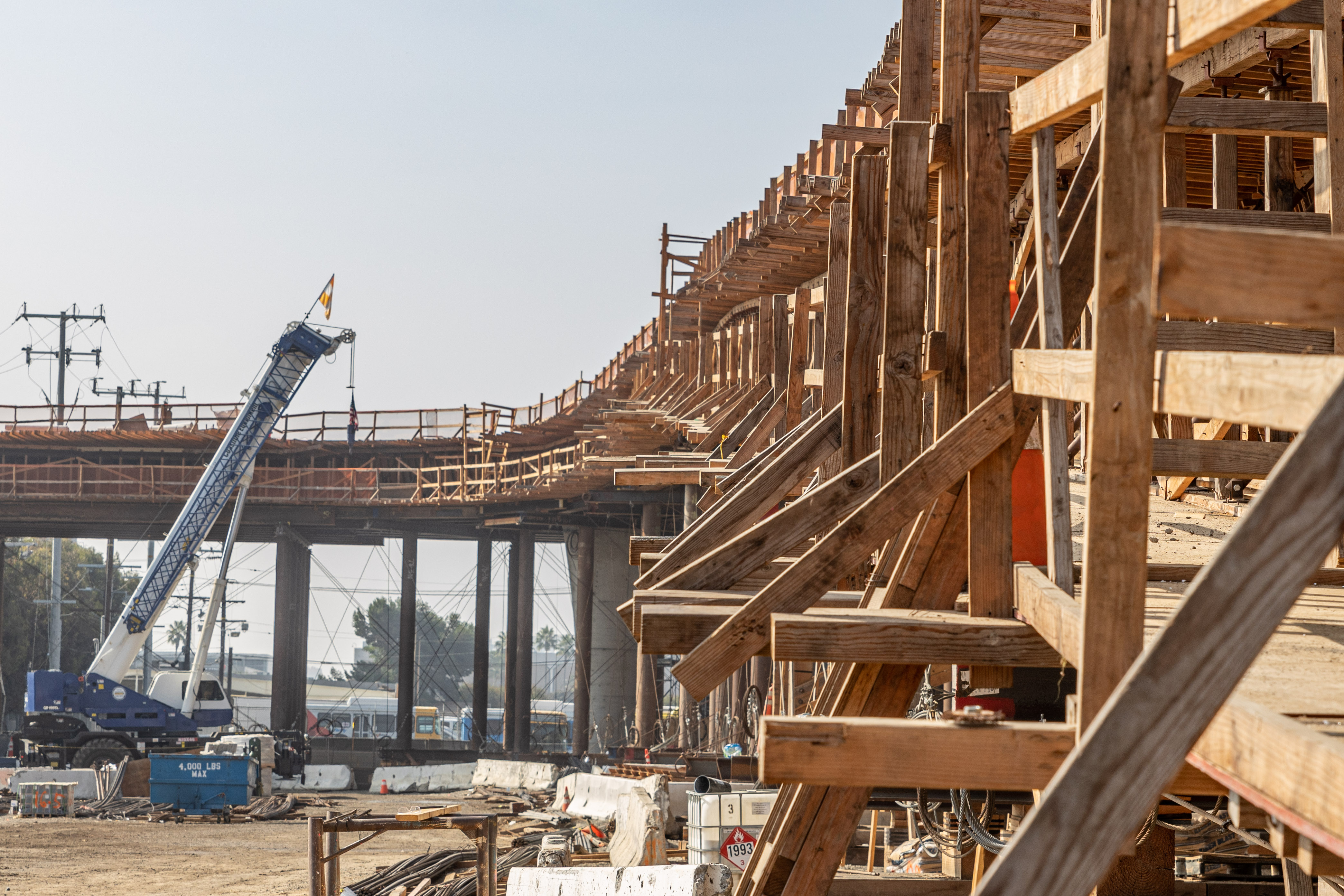 The guideway ramp at the Maintenance and Storage Facility is being prepared for concrete pours in the future.